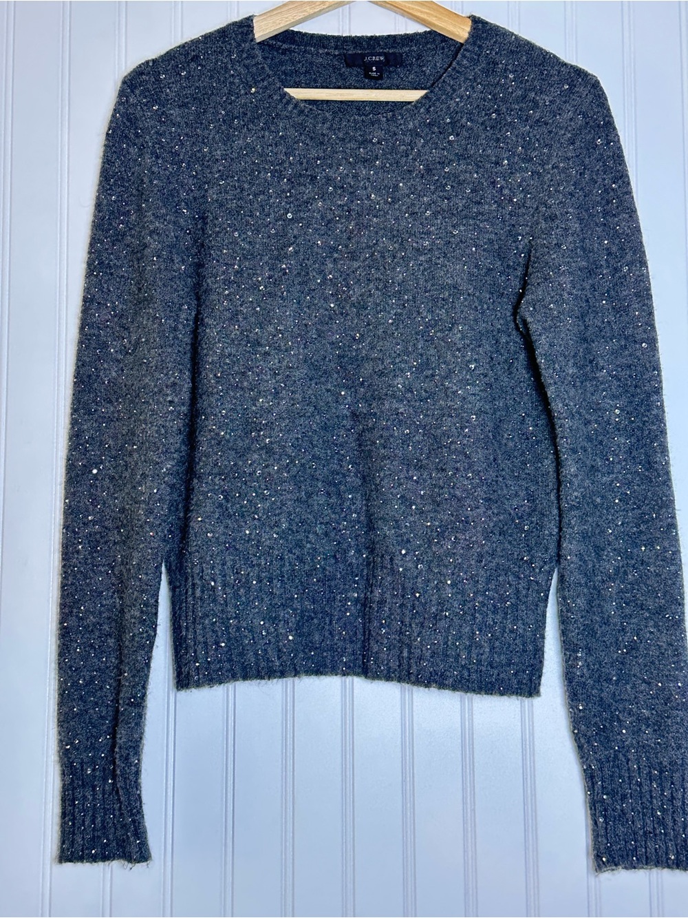 J. Crew Sparkle Soft Merino Wool Alpaca Gray gemstones/crystals S Crew Neck Soft - Picture 4 of 11